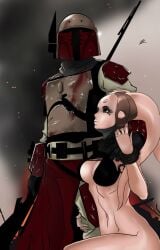 1boy 1girls 7zaki alien alien_girl female helmet mandalorian star_wars twi'lek