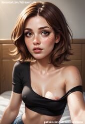 1girls ai_generated aidreamcrush ass bedroom big_hero_6 bra breasts brown_eyes brown_hair cass_hamada caucasian curly_hair cute female freckles hair human light-skinned_female looking_at_viewer marvel marvel_comics medium_hair mommy on_bed petite pinup pose seductive shirt skinny slim thick thighs toned