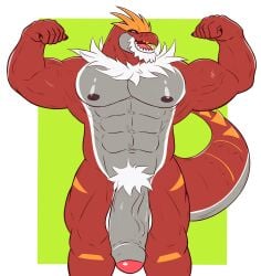 anthro balls bara barazoku big_penis dinosaur flaccid flexing hanzo_matsumoto male male_only muscles muscular nintendo nude penis pokemon scalie solo solo_male tyrantrum