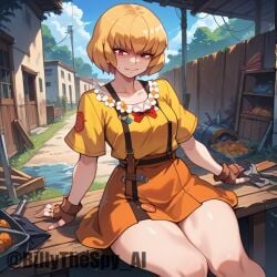 ai_generated billythespy blonde_female blonde_hair blush clementine_(overlord) clothed discontent overlord_(maruyama) short_hair skirt