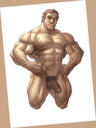 1boy bara huge_muscles human king_of_fighters male male_only muscles muscular nude penis pubic_hair snk solo tagme takuma_sakazaki testicles