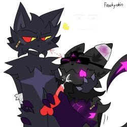 bandaid bandaid_on_face black_fur blush freakohio furry gay handjob kaiju_paradise male/male male_only nightcrawler_(kaiju_paradise) panther_(kaiju_paradise) roblox tailwag