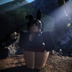 1girls 3d afternoon barefoot big_breasts breasts brown_hair cleavage clothed green_eyes outside posing posing_for_picture roblox robloxian self_upload smg32 standing tagme thick_thighs thighs