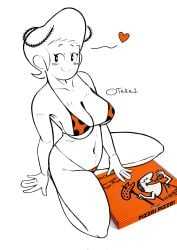 1girls 2024 big_breasts bikini cute heart little_caesars mob_face pizza pizza_box sitting takaidraws thick_thighs