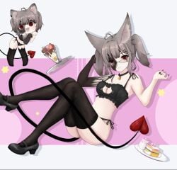 _pvp_vwv_owo_ alice_luft cat_suit cute cute_demon demon_fox demon_girl demon_horns feline female girl grey grey_fox grey_hair grey_hair_female horny horny_female kumiho lingerie lingerie_cat_suit lingerie_only lustful neko neko_girl