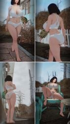 3d bethesda_softworks bra_and_panties calvin_klein caught_masturbating clear_clothing emotrashcan fallout fallout_4 garden large_ass large_breasts looking_at_viewer masturbation nipple_bulge nipples_visible_through_clothing nora_(fallout_4) outdoors post_apocalyptic pussy_visible_through_panties sitting_on_chair vault_dweller wet_clothes wet_panties wet_underwear