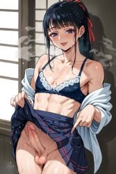 1boy ai_generated artist_request erect_penis femboy kikunojo lingerie male male_only one_piece solo_femboy trap