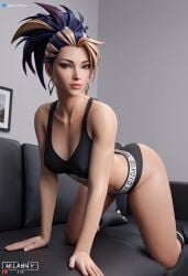 3d ai_generated akali all_fours ass_up blacked blacked_clothing blender clothed dreamcuc k/da_all_out_akali k/da_all_out_series k/da_series large_breasts league_of_legends looking_at_viewer photoshoot pose posing solo solo_female