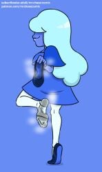 bangs_over_eyes big_lips blue_hair blue_skin dress foot_fetish footwear gem_(species) holding_shoes long_hair mr._chase_comix sapphire_(steven_universe) shoes smile steam steven_universe sweaty_feet teasing thighhighs