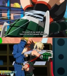 2boys 2koma 3rd_party_edit against_wall anal ass bakugou_katsuki best_jeanist blonde_hair cum cumdrip edit gay hakamada_tsunagu human jockstrap katsuki_bakugou male male_focus male_only mask multiple_boys my_hero_academia onoro_nyo penetration sex text torn_clothes tsunagu_hakamata underwear watermark yaoi