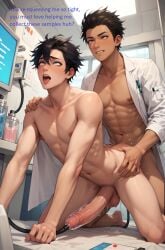 2boys ahe_gao ai_generated doctor_on_patient doggy_style laboratory large_penis penis_milking penis_milking_machine text vadiryi yaoi