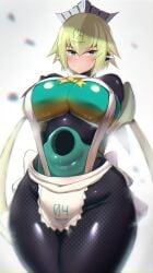 1girls android android_girl big_breasts big_breasts big_thighs blurry_background bombergirl breasts breasts female female female_focus female_only female_robot green_eyes green_eyes_female huge_breasts huge_breasts huge_thighs maid maid_outft number number_on_clothing small_mouth thighs tsukunendo yellow_hair