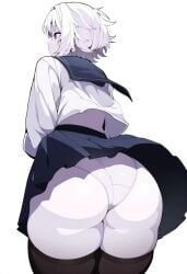 1boy ai_generated bubble_butt crossdressing femboy femboy_ass feminine_male gay gay_male huge_ass jonnyjonn looking_away massive_ass pale_skin purple_eyes school_uniform thanatos_(jonnyjonn) thick_thighs thighhighs thighs unaware unaware_upskirt upskirt white_hair