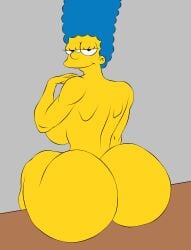 20th_century_fox 20th_century_studios big_ass big_breasts blue_hair horny huge_ass looking_at_viewer looking_back marge_simpson mkkstt8 the_simpsons yellow_bodyrn