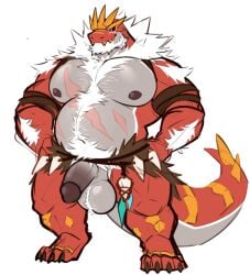 anthro balls bara barazoku body_hair dinosaur flaccid kulplant male male_only muscles muscular nintendo penis pokemon scalie solo solo_male tyrantrum