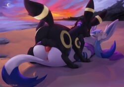 anus ass balls beach big_ass big_balls black_body black_fur blue_body blue_fur canid clothing digitigrade dipstick_tail dr.bubblebum duo eeveelution fan_character female female_penetrated feral feral_on_feral feral_penetrated feral_penetrating feral_penetrating_feral flower footwear from_front_position fur furry genitals glaceon hi_res holding_head kissing knot looking_pleasured lying male male/female male_penetrating male_penetrating_female markings mating_press missionary_position moon nintendo on_back paws penetration plant pokémon_(species) pokemon quadruped rear_view red_eyes romantic romantic_couple sand scarf seaside sex shaded socks sunset tail_markings thick_thighs umbreon vaginal_penetration video_games wide_hips