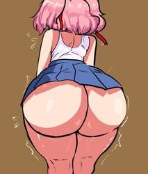 1girls ass back_view big_ass bottom_heavy doki_doki_literature_club fat_ass female gigantic_ass hair_ribbon huge_ass huge_thighs large_ass lemonadepikachu massive_ass natsuki_(doki_doki_literature_club) panties pink_hair shiro_pan skirt small_breasts solo standing sweat thick_thighs thighs twintails twitching upskirt voluptuous white_panties