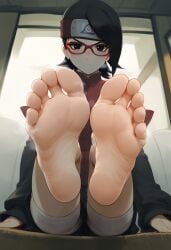 1girls ai_generated blush boruto:_naruto_next_generations civitai embarrassed feet_focus feet_up female foot_fetish foot_focus frown looking_at_viewer naruto naruto_(series) sarada_uchiha shy sitting soles steam steamy steamy_feet viewed_from_below