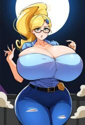 ai_generated big_breasts bimbo blonde_hair blue brothers dan16369336 female female_only glasses green_eyes hourglass_figure huge_breasts johnny_test_(series) mary_test ponytail tagme thick_thighs thighs twitter_link waist