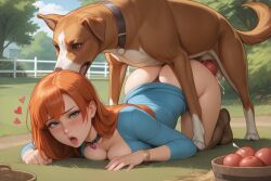 1dog ai_generated female kittew_(style) lazor red_hair tagme zoophilia