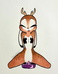 anthro antlers aubrey_(aubreybun) aubreybun breasts brown_body brown_fur clitoris closed_eyes dildo dildo_in_pussy dildo_insertion dildo_sitting ears_down eyebrows facial_markings female fluffy fluffy_tail fur genitals gloves_(marking) head_markings hi_res horn jackalope lagomorph long_ears mammal markings mask_(marking) masturbation nipple_tape nude pasties penetration pivoted_ears pussy raised_eyebrows sex_toy sex_toy_in_pussy sex_toy_insertion small_breasts solo spots spread_legs spreading stickers tape vaginal_penetration vaginal_penetration