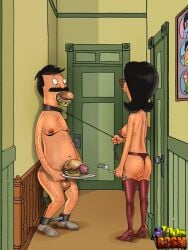 bdsm_gear bdsm_outfit bob's_burgers bob_belcher bondage burger female hamburger linda_belcher male penis penis_in_food toon_bdsm what