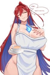 1girls anger_vein angry angry_face apron apron_only artist_name blue_fire blue_flame blue_hair breasts cleavage closed_eyes colored_inner_hair elizabeth_rose_bloodflame english_text female female_only holding_cup holding_object hololive hololive_english hololive_english_-justice- large_breasts light-skinned_female light_skin myth1c myth1carts naked_apron red_hair solo speech_bubble tea_cup text trembling very_long_hair virtual_youtuber white_background