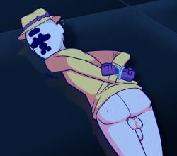 dc_comics dc watchmen rorschach walter_kovacs itamigao 1boy solo solo_male male_only solo_focus pinup balls penis ass blush human presenting_balls presenting_penis presenting_ass laying_down laying laying_on_floor laying_on_stomach toony detailed_background cartoony self_upload cel_shading 2026 signature motion_lines fedora trenchcoat gloves ribbon mask masked masked_male 5_fingers light_skin light-skinned_male muscular muscular_male body_hair leg_hair ginger ginger_hair ginger_male freckles freckles_on_ass pubic_hair anus_hair foreskin legs_together cock-tail bondage tied_up hands_tied coat_lift sweat sweatdrop sweating flustered flustered_male embarrassed anti-hero colored_line_art blue_filter floor_bondage floor floor_tiles reflection reflective_floor