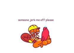 anthro balls beaver comic_sans english_text erection handy handy_(htf) happy_tree_friends hard_hat huge_cock orange_fur penis precum solo solo_male superiorfox text white_background