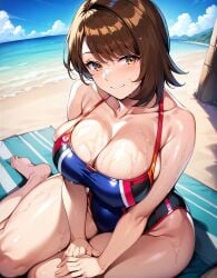 1girls ai_generated alternate_breast_size beach big_breasts bostin breasts busty curvaceous curvy curvy_body curvy_female curvy_figure female gloria_(pokemon) huge_breasts large_breasts nipples outdoors pokemon solo sweat sweating sweaty sweaty_body sweaty_breasts swimsuit thick_thighs thighs venus_body voluptuous water