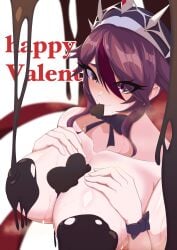 1girls big_breasts blush breasts chocolate chocolate_on_breasts female female_only genshin_impact happy_valentine huge_breasts large_breasts nude nude_female rosaria_(genshin_impact) valentine's_day yog0331xx