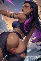 1girls ai_generated anus artist_name aside ass asshole behind black_female black_skin breasts brown_skin character female from_behind futarush gym_uniform latina latina_female medium_breasts panties_aside patreon patreon_username purple_eyes purple_hair pussy reyna_(valorant) riot_games shorts_aside sports sports_bra sports_panties sports_shorts sportswear sultryspark tan tanned tanned_female tanned_skin torn_clothes torn_clothing valorant video_game video_games