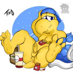 1:1 3_toes absurd_res alex_kitsune anthro anus erection feet food food_fetish food_play hi_res koopa koopa_troopa male male_only mario_(series) nintendo paratroopa presenting scalie solo spread_legs spreading toes troy_(alex_kitsune) video_games