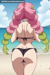 ai_generated aindroidparanoid ass beach bicolored_hair big_ass big_breasts big_butt bikini blush braid breasts breasts breasts busty cameltoe demon_slayer green_eyes green_hair hourglass_figure huge_breasts kanroji_mitsuri kimetsu_no_yaiba large_breasts narrow_waist nipples outdoors pink_hair sand stable_diffusion