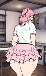 1female 1girls ass butt clothing doki_doki_literature_club frilled_skirt frilly frilly_clothing frilly_skirt jimstersrevenge natsuki_(doki_doki_literature_club) open_mouth pink_hair pink_skirt skirt