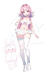 :o cute danganronpa danganronpa_2:_goodbye_despair danganronpa_3 full_body large_breasts mole_on_breast monomi_(danganronpa) nanami_chiaki navel skirt sleeveless_jacket swimsuit white_thighhighs