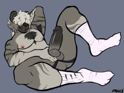 1boy anthro armpit_hair balls brown_body dick erection exibitionism fur furry gay hair_between_eyes hyena male muscular muscular_male nude only pankoshine pectorals penis yaoi