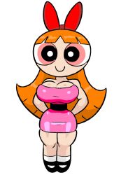 1girls artstyle_imitation big_breasts blossom_(powerpuff_girls) bow cartoon_network cleavage floating ginger hands_behind_back paulinebabe powerpuff_girls superheroine thick thick_thighs thin_waist voluptuous