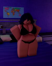 1girl 1girls 3d big_breasts bikini black_bra black_panties black_underwear blue_hair catsulithr34 female hands_behind_back large_breasts light-skinned_female light_skin presenting roblox roblox_avatar robloxian self_upload submissive tagme teasing underwear