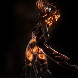 1girls 3d ass black_background digital_extremes ember_(warframe) ember_heirloom_(warframe) female female_only fire hvn2night orange_skin solo solo_female warframe warframe_(species)