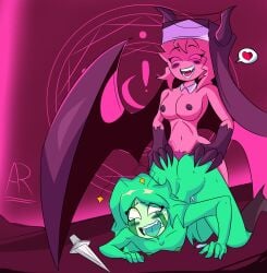 1futa 1girls all_fours anal ar_(artist) areolae ass breasts duo female friday_night_funkin friday_night_funkin_mod futa_on_female futanari green_skin humanoid humiliation nipples nude pink_skin selvena_(dokki.doodlez)