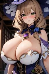 1girls ai_generated big_breasts blush breasts busty clothing curvy female ffee11-ai genshin_impact gigantic_breasts huge_breasts large_breasts lisa_(genshin_impact) massive_breasts voluptuous