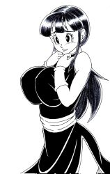 1girls area5169458561 big_breasts breast_squeeze chichi dragon_ball dragon_ball_z female fully_clothed large_breasts long_hair traditional_media_(artwork)