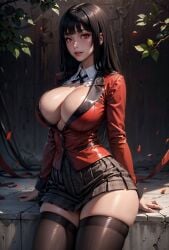 1girls ai_generated big_breasts cleavage female huge_breasts jabami_yumeko kakegurui large_breasts league69 looking_at_viewer red_eyes short_hair stockings tagme teenager thick_thighs