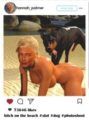 3d alternative_universe beastiality big_breasts blonde_hair blue_eyes canine hannah_palmer instagram instagram_model instagram_story jollybizz naked_female photoshoot ready_for_sex scratch_marks scratches skinny social_media zoophilia