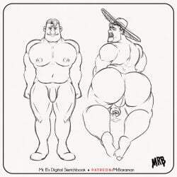 1boy 2024 2d 2d_(artwork) black_and_white disney ernesto_de_la_cruz gay male moustache mrbaraman muscle no_color solo solo_focus solo_male yaoi