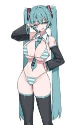 hatsune_miku_(collared_bikini) aqua_eyes aqua_hair big_breasts bikini bikini_bottom bikini_top caststation cleavage collared_bikini detached_sleeves edit edited female female_only g-string hatsune_miku large_breasts long_hair long_sleeves thighhighs thighs tie twintails vocaloid x_cast_x