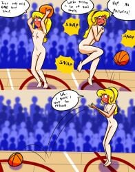 1girls absolutely_nothing_on ass audience barefoot basketball basketball_(ball) basketball_court blonde_hair blush blushing breasts completely_naked completely_nude completely_nude_female covering covering_breasts covering_crotch covering_pussy covering_self crowd embarrassed embarrassed_nude_female female full-face_blush fully_nude long_hair matilda_(revrookington) naked naked_female navel nervous_sweat nipples nude nude_female only_one_naked revrookington small_breasts sweating tagme taking_photo taking_picture