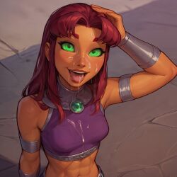 ai_generated glowing_eyes green_eyes red_hair starfire sulophian teen_titans