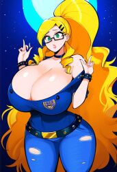 ai_generated big_breasts blonde_hair brothers dan16369336 female female_only glasses green_eyes hourglass_figure huge_ass huge_breasts johnny_test_(series) mary_test ponytail ripped_clothing tagme twitter_link